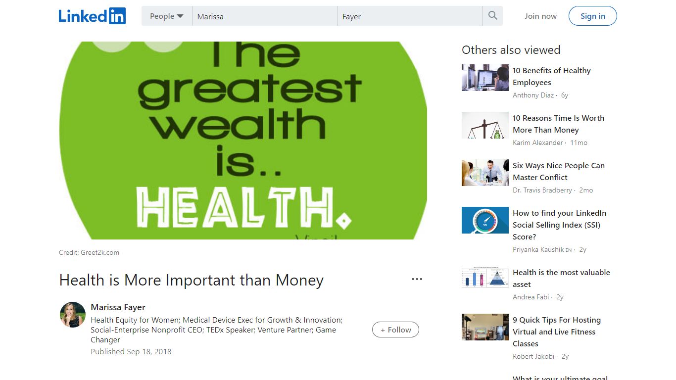 Health is More Important than Money - LinkedIn